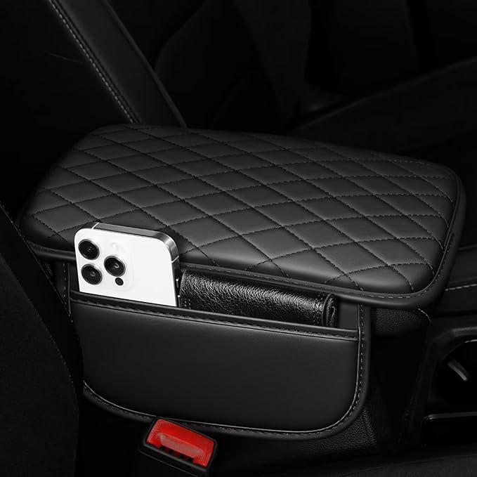 Upgraded Car Center Console Cover Fit for 4Runner Faux Leather Car Armrest Cover Cushion with 2 Storage Bags,Car Armrest Storage Box Interior Accessories(Black)