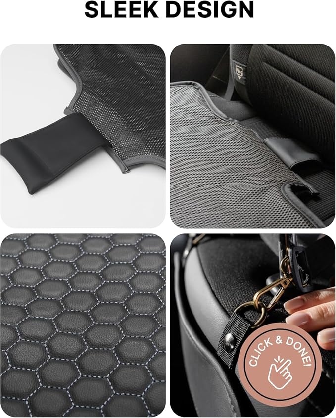 Owleys Set Seat Back Organizer & Car Seat Protector Hexy Waterproof & Non-Slip Protector for Child Car Cushion for Leather and Fabric Seats (Black)
