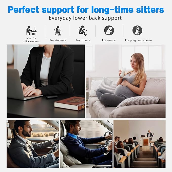 Lumbar Support Pillow for Car, Office, and Gaming Chair, Lumbar Cushion Desk Chair Back Cushion, Memory Foam Back Support Pillow, Comfortable and Breathable, Ergonomic Back - Black