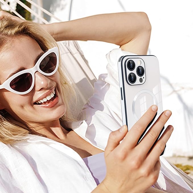 Guppy Compatible with iPhone 13 Pro with MagSafe Case, Magnetic Gradient Case with MagSafe Charging, Gradient Glass Back Cover with Lens Film-White