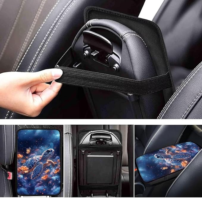 Butterfly Sea Turtle Car Armrest Pads Car Armrest Cushion Arm Rest Covering Car Middle Console Covers Non Slip for Truck Auto SUV Car Accessories
