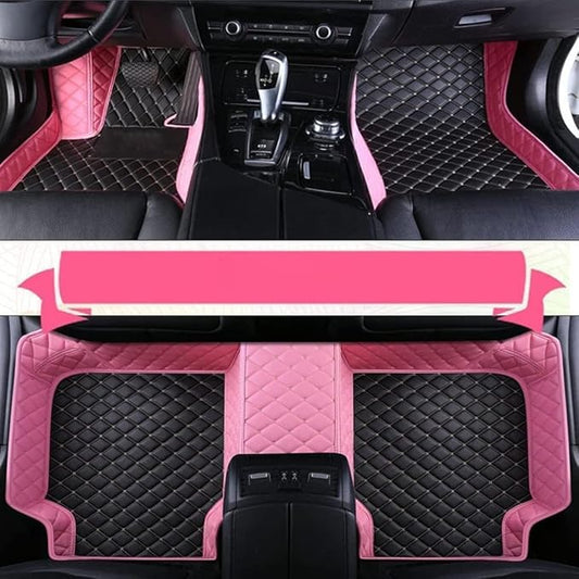 Custom Car Floor Mat Compatible with 97% Car Models Luxury Leather All Weather Waterproof Anti-Skid Full Coverage Car Mats (Pink and Black)