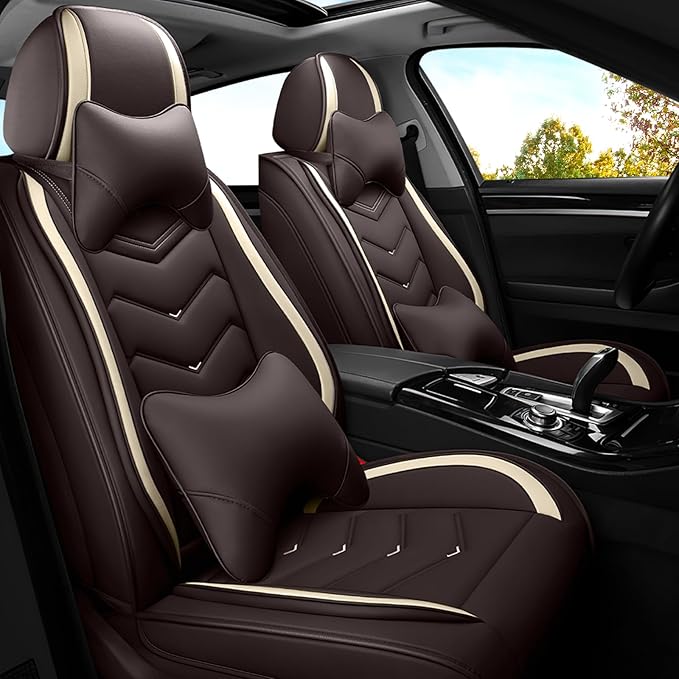 Car Seat Covers for Fiat 500 2012-2019, Premium Nappa Leather Car Seat Cover, Stylish Sport Seat Covers， Automobile Seat Cover Sets.(Luxury 2 Seats/Coffee Color)