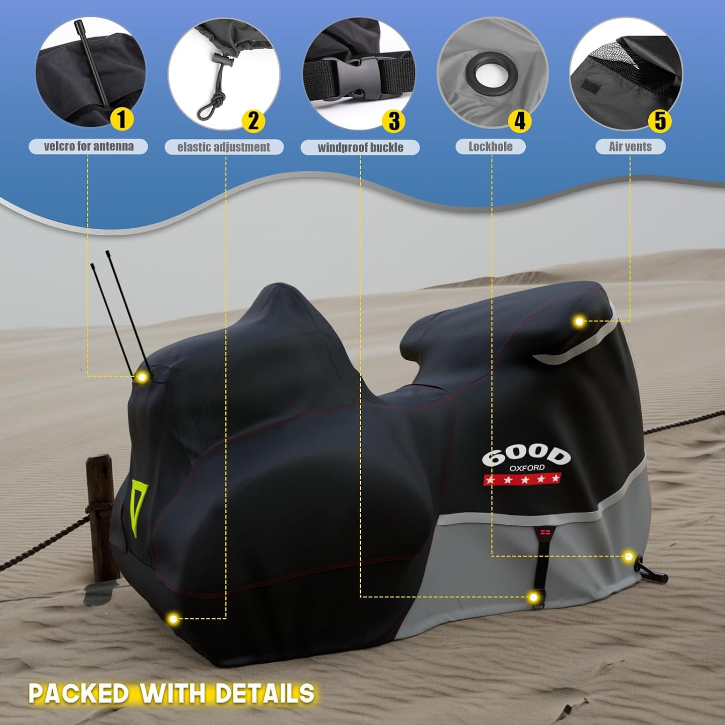 Rosefray Trike Cover,Motorcycle Cover Heavy Duty 600D Waterproof forTrike Models Harley Davidson freewheeler, Tri Glide, and CVO Version, Trike Goldwing, Chidftain, Challenger, Elite Storage, Gray