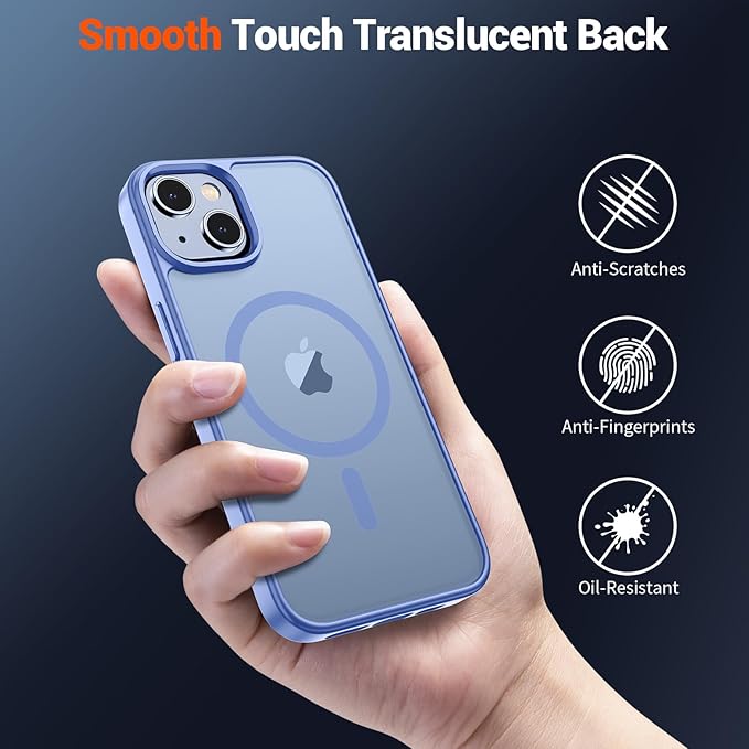 SUPFINE Magnetic for iPhone 15 Plus Case & iPhone 14 Plus Case(Compatible with MagSafe)(Military Grade Drop Protection) Slim Translucent Shockproof Phone Case, Blue Purple