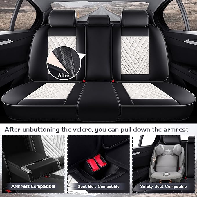 Truck Seat Covers for Chevy Silverado 2500 2007-2026, Waterproof Premium Leather Full Coverage Car Seat Cover, Muscle Sport Style Auto Interior Seat Cover Sets (Full Set/Black White)