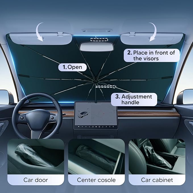 Autorder Windshield Sun Shade Umbrella for 2013-2018 Toyota RAV4 Accessories,Upgraded Ice Crystal Material,Easy Setup Umbrella Sunshade for Car Windshield,100% Sun Blocking