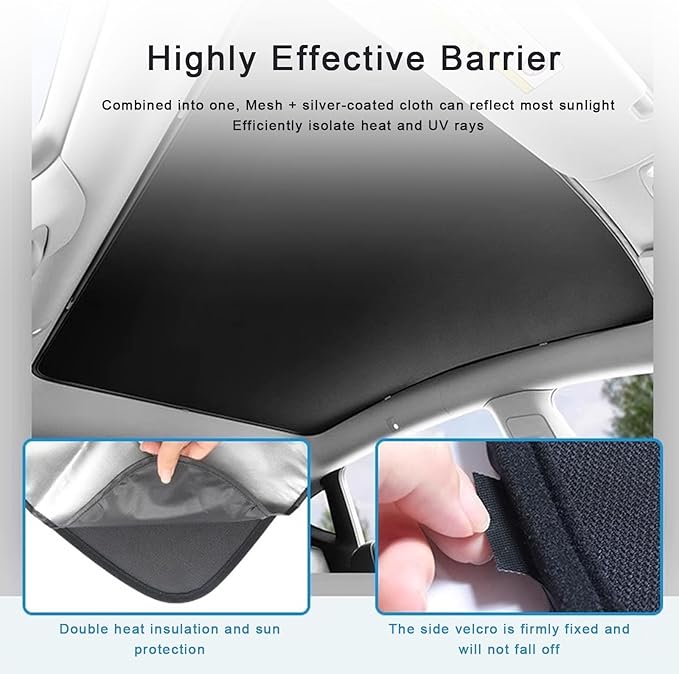 Sunshade Roof Compatible with Tiguan 2010-2017 SUV, Heat Insulation Sunroof Shade, Foldable Glass Roof Shade with Storage Bag, Black
