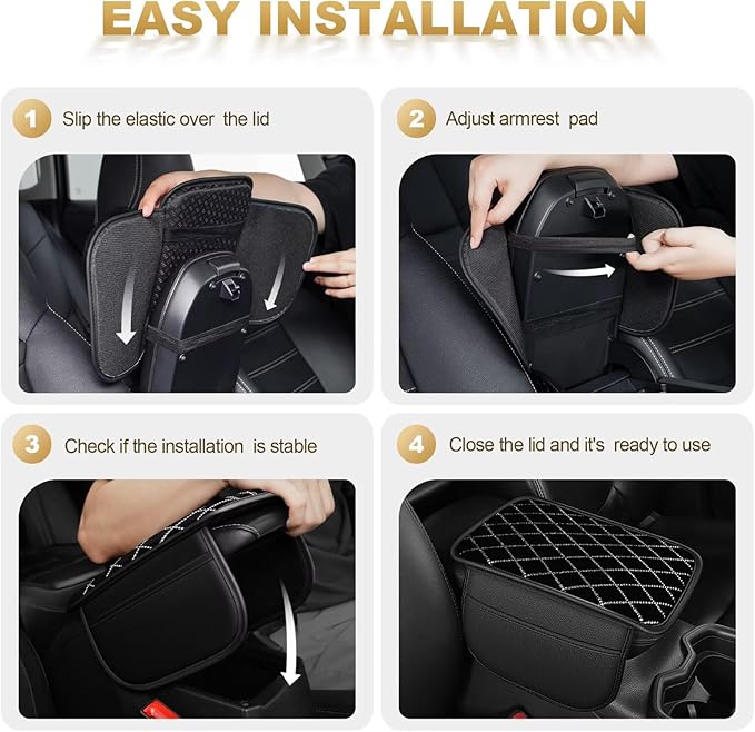 Bling Center Console Cover with 2 Side Pockets Fit for RAV4 Multi-Functional Car Armrest Cushion Diamond-Studded Rhombus Pattern Style(Black&Silver Diamond)