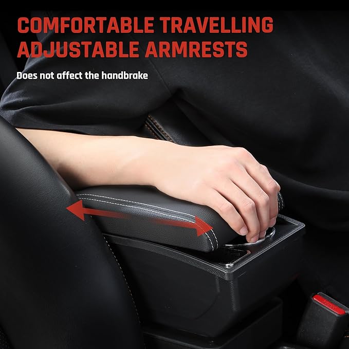 Car Armrest Box for Nissan Almera Versa 2012-2019 Auto Accessories Center Console Leather Arm Rest Double-Layer Storage Space with Cup Holder (White Thread)
