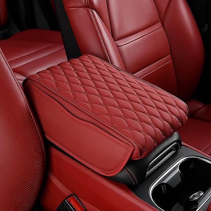 Car Center Console Cushion Pad for Kia EV9/EV9 GT-Line 2023-2025, Leather Armrest Box Pad Armrest Cover Arm Rest Cover Pad with 2 Storage Bags Waterproof for Most Vehicles Vehicles SUVs