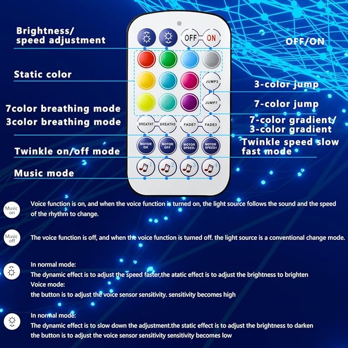 AZIMOM Mini 6W 300pcs Twinkle Fiber Optic Starlight Headliner Kit for Car Home 0.03in 6.5ft End Glow Fiber Strands Sound-Activated APP& Remote Control Starlight Engine