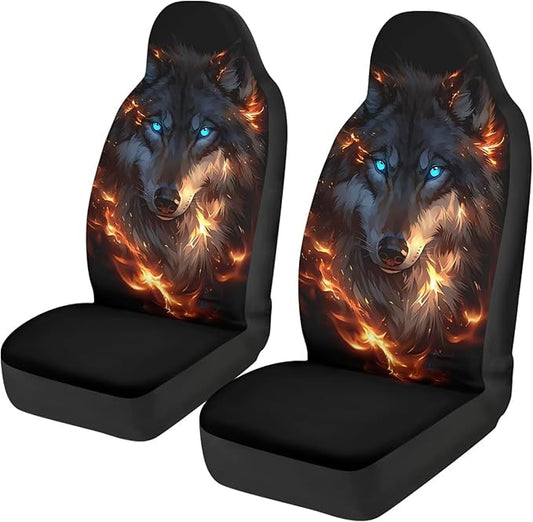 Car Seat Covers Front Seats Only Breathable Fire Wolf Cool Car Seat Cover for Additional Protection Fashion Auto Interior Accessories Easy Installation Universal Fit Most Cars