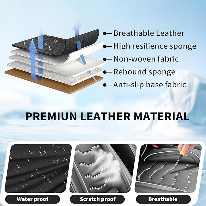 Fit Sonata Car Seat Covers Premium Leather for Hyundai Sonata 2007-2025 2026. Waterproof， Breathable, Scratch-Resistant & All-Weather Seat Cushion Protector（Full Set,White Line Black