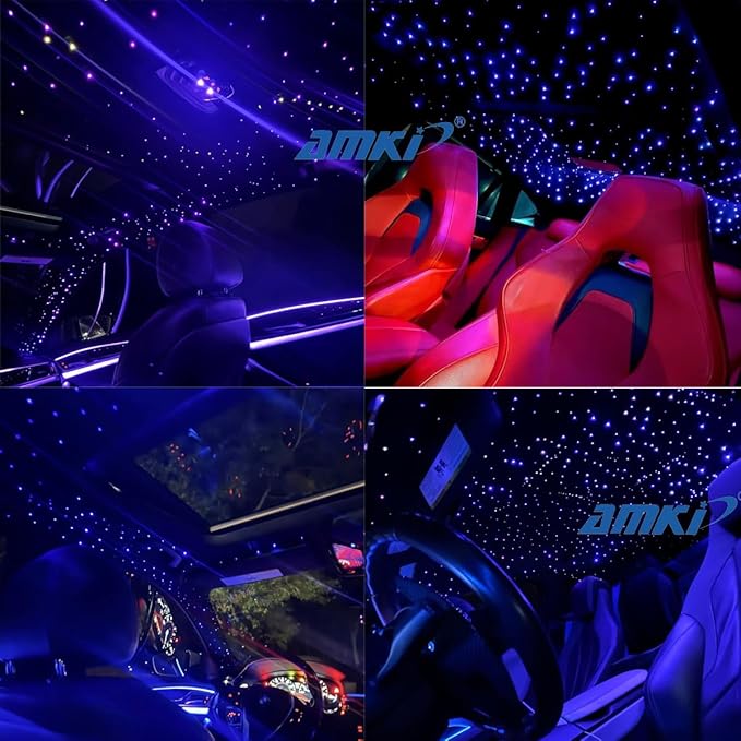 AMKI Mini 6W Starlight Headliner Kit 400pcs 0.03in 9.8ft,Twinkle+Sound Activated Fiber Optic Light 4Lamp Beam Starlight Box APP/Remote Control for Car Home Star Ceiling Decoration