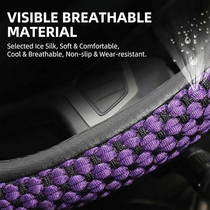Size 16-20 Inch Ice Silk Ventilation Multi-Style Comfy Grip Steering Wheel Cover for Truck, Bus, Big Rig Trucker,SUV， Anti-Slip Design 16-20 Inch (Purple, 19)