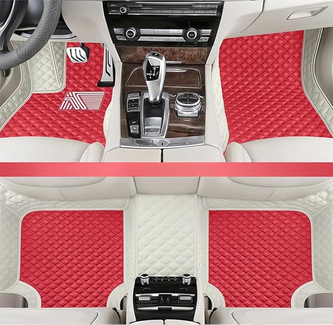 Customize Making Car Floor Mats for 99.99% Sedan SUV Pickup Truck Full Coverage Men Women Cute Leather Protection Pads Non-Slip Floor Liners (White+Fashion Red)