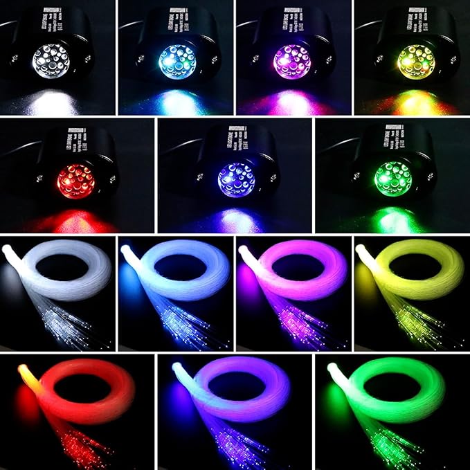 AZIMOM Mini 6W 500pcs Twinkle Fiber Optic Starlight Headliner Kit for Car Home 0.03in 9.8ft End Glow Fiber Strands Sound-Activated APP& Remote Control Starlight Engine