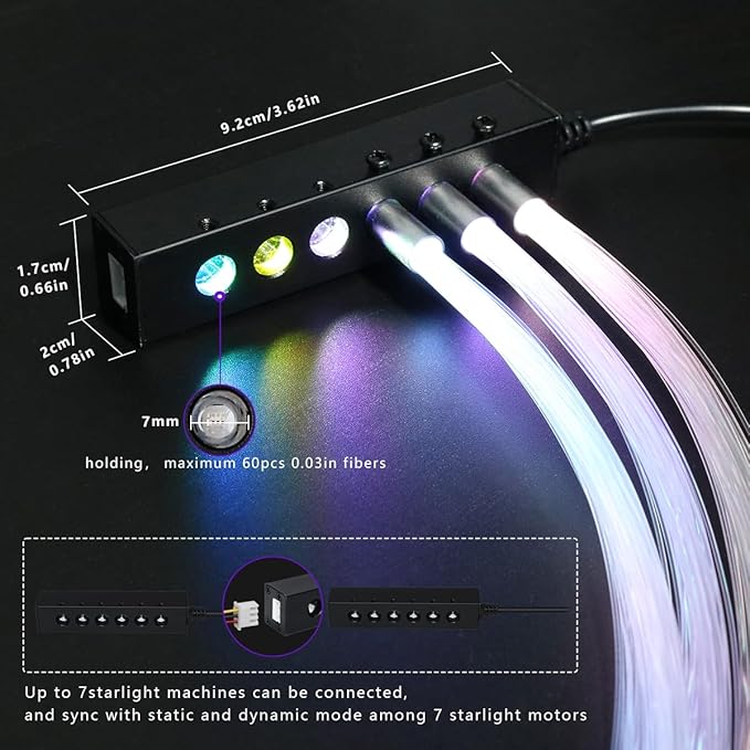 AZIMOM 6LED Colorful Fiber Optic Starlight Headliner Kits 180pcs*0.03in*6.5ft Fiber Strands APP& Remote Control Mix Color Chase Timing Fiber Optic Star Light for Car Home Sky Star Decoration