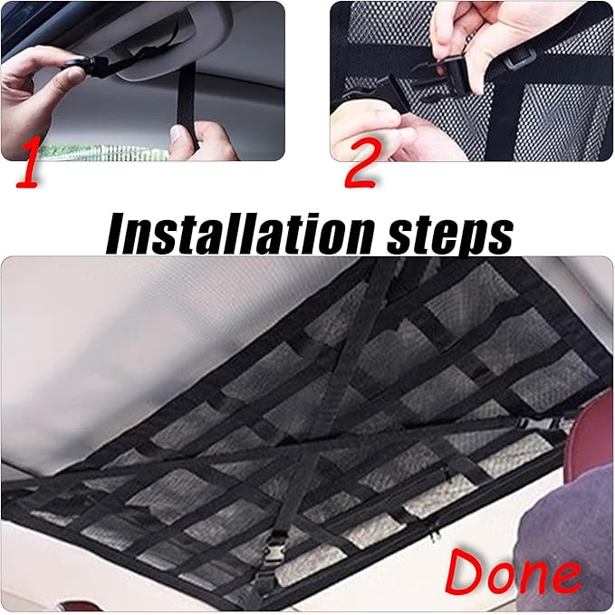 Overhead Car Organizer, Compatible with Ford F-150 XL/Raptor 2010-2025 Car Roof Storage Net Universal Car Ceiling Storage for Camping Storage Bag,Black-Medium