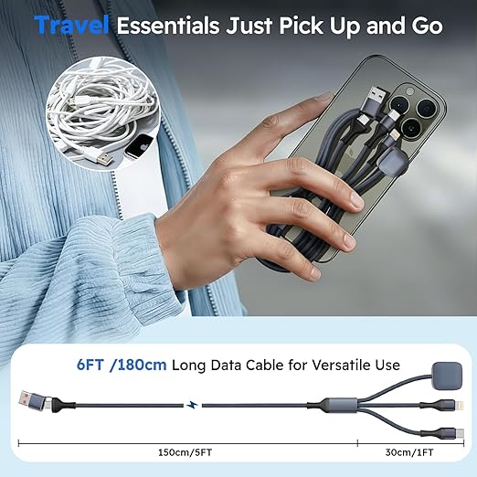 Travel Essentials 3in2 Multi Charging Cable for iPhone Watch Charger,USB A/C to Type C/IP/iWatch charger, Charging Cords for Multiple Devices Compatible with iWatch Series&iPhone 17-12 (2Pack,6FT)