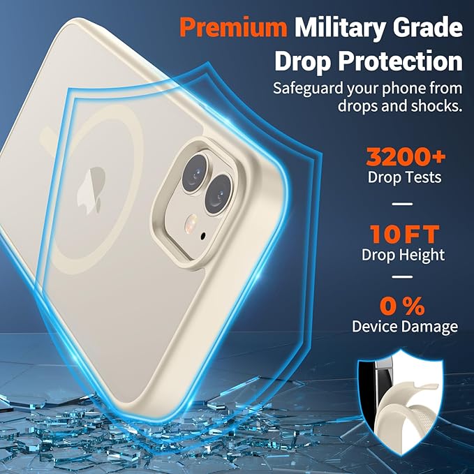 SUPFINE Magnetic for iPhone 12 Case/iPhone 12 Pro Case (Compatible with MagSafe) (Military Grade Drop Protection) Slim Translucent Matte Shockproof with Anti-Fingerprint Phone Case,Antique White