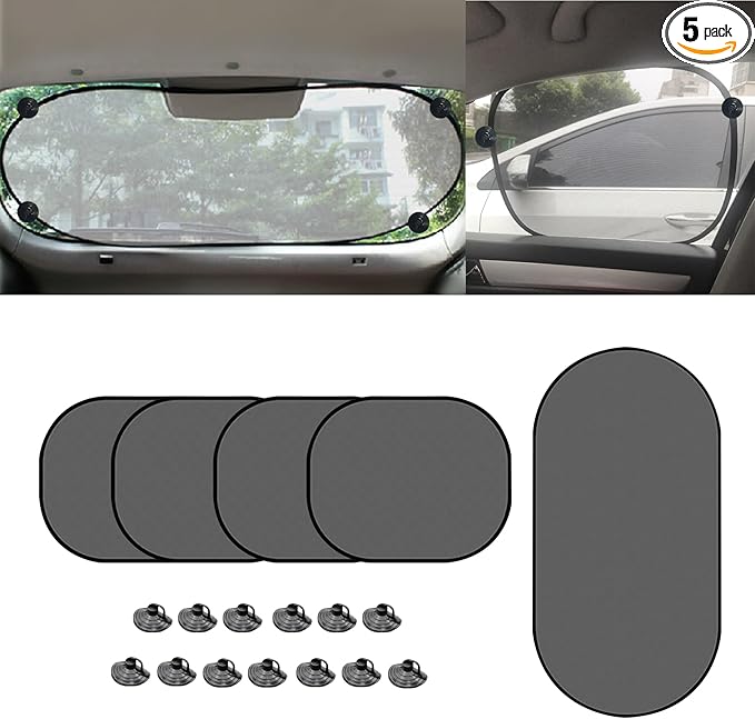 5PCS Car Window Shades, Auto Sun Shades for Side and Rear Windows, Sun Shade with Suction Cup, Sun Glare and UV Rays Protection for Child, Universal Car Accessories for Most Models