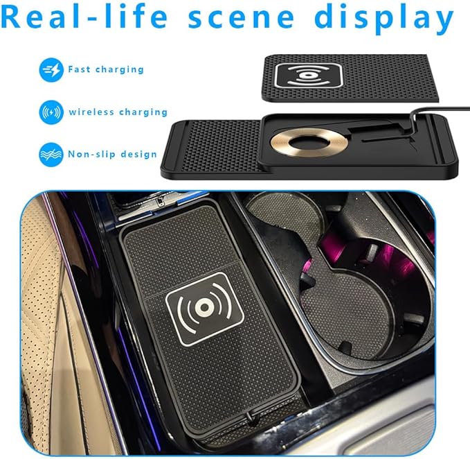 Wireless Charging Pad for Car for Genesis G70 G80 G90 2017-2026, Non-Slip Type C/USB 20W Fast Phone Charging Pad DIY Trim-to-Fit No Interior Damage,A&USB