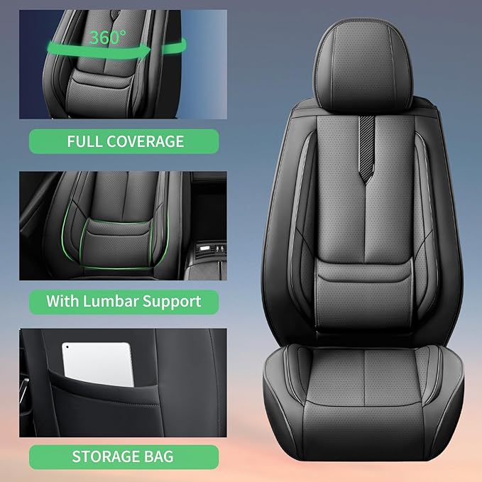 Fit Prius Car Seat Covers for Toyota Prius 2001-2024 2025 2026 -Upgraded Premium Waterproof & Breathable Leather, Airbag Compatible, All-Weather Seat Cushion Protector,2 Front/Black