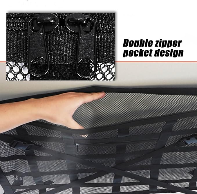 Overhead Car Organizer, Compatible with Ford F-150 XL/Raptor 2010-2025 Car Roof Storage Net Universal Car Ceiling Storage for Camping Storage Bag,Black-Large