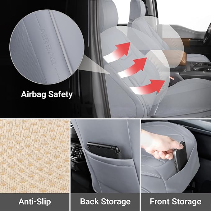 Coverland Custom Fit Car Seat Covers for SUV Compatible with [Sienna, Pacifica, Passport, QX60, Sportage, X1, X2] Premium Waterproof Non-Slip Interior Seat Protector [Front Gray - Size Chart A20]