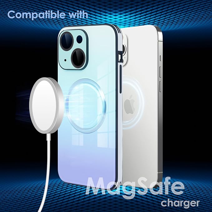 Guppy Compatible with iPhone 14 with MagSafe Case, Magnetic Gradient Case with MagSafe Charging, Gradient Glass Back Cover with Lens Film-Black