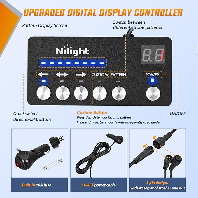 Nilight 2PCS 70 Inch Emergency Strobe Light Strip with Controller 864 LED Blue Running Board Lights Flexible Side Flashing Warning Caution Safety Waterproof for Truck Construction Pickup