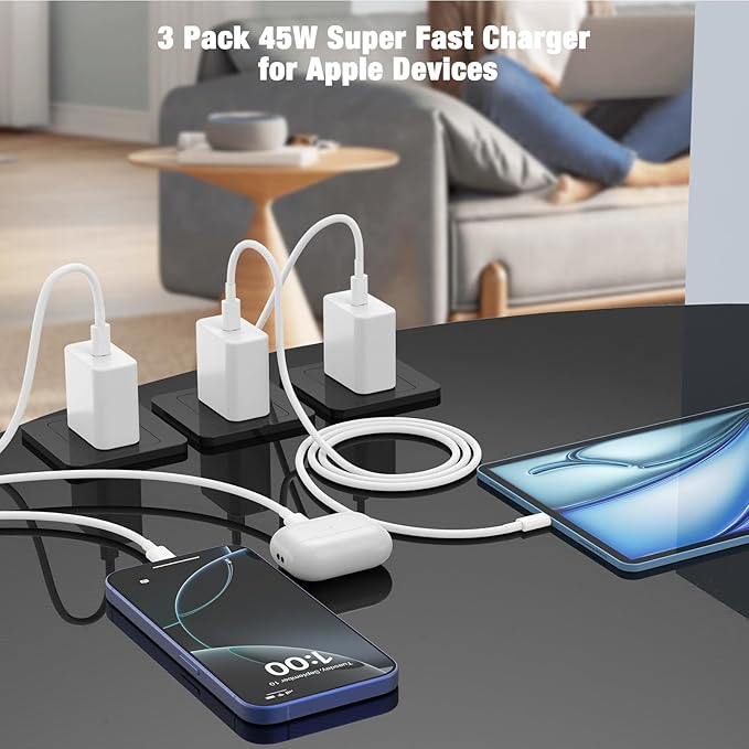 45W iPhone 17 16 Pro Max Charger Fast Charging,3Pack USB C Fast Charger Block with Long 10/10/6FT C to C Cable for Apple 17 Pro Max/16 Pro/15/iPad 13th,PD Quick Adapter 3.2 for iPhone 17-Blue