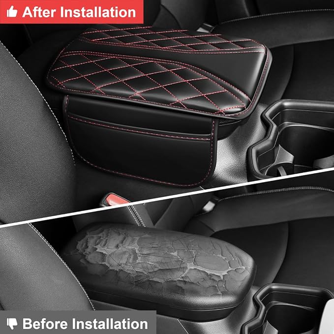 Center Console Cover Fit for Venza Scratch & Wear Resistant Waterproof Middle Console Cover with 2 Storage Bags(Black&Redline)
