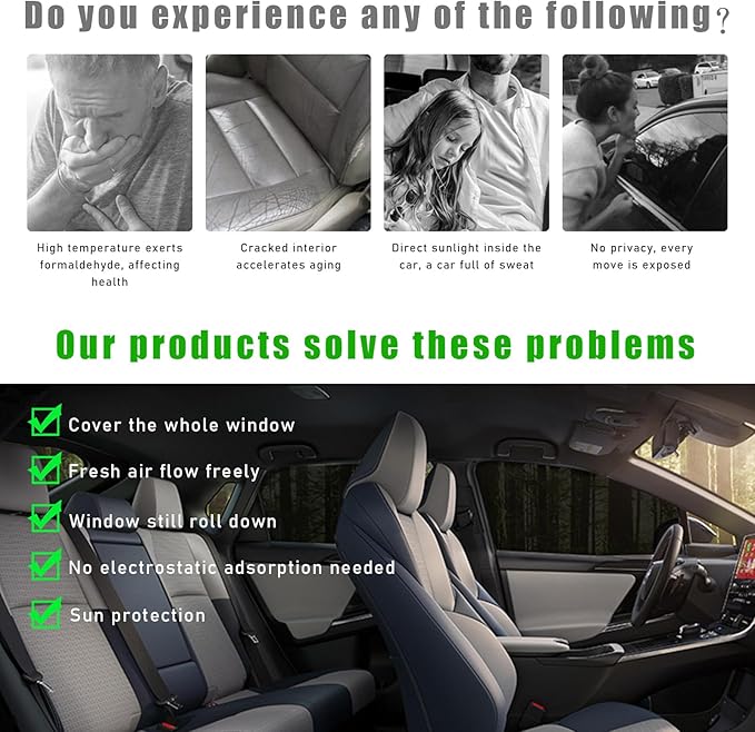 2 PCS Window Shades, Auto Front Rear Side Sun Shades for Block Heat & UV Protection, Breathable Mesh Baby Screen Covers, Universal Car Accessories (Front)
