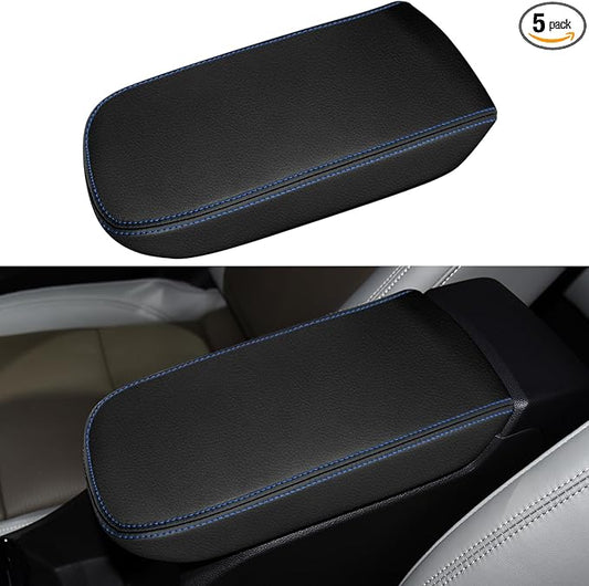 Console Cover for 2024 2025 2026 Chevrolet Trax (LS/1RS/LT/2RS/ACTIV) Leather Center ArmRest Box Cover Pad 2024 2025 2026 Chevy Trax Accessories Protector Cushion (Blue Stitches)