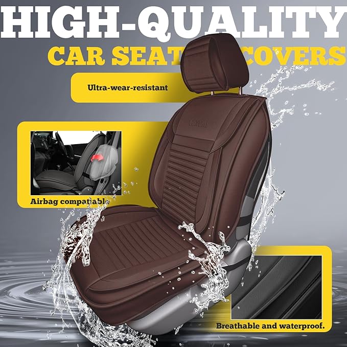 LINGVIDO Full Set Car Seat Covers, Faux Nappa Leather, Airbag Compatible and Waterproof Protectors for Sedans SUVs, Breathable Interior for Active Families, Pets, and Commuters (5 Seats, Brown)