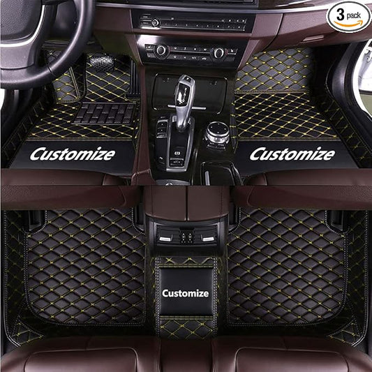 Custom Fit Car Floor Mats - Full Coverage Automotive Leather Floor Liners for Most Vehicles by MingyunSM (Black Yellow)