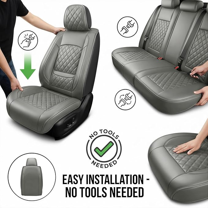 Fit for Accent Seat Covers Compatible with Hyundai Accent 2017-2026 - Waterproof Breathable Leather Automotive Seat Cushions Protector,Airbag Compatible,Full Set 5 Seats(Gray)