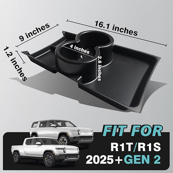 BestEvMod Gen 2 Lower Center Console Organizer Tray Compatible with Rivian R1T R1S 2026 2025 Gen 2 Fit 32oz Bottle Interior Accessories ABS Material with PVC Trim Floor Console Storage (Yellow)
