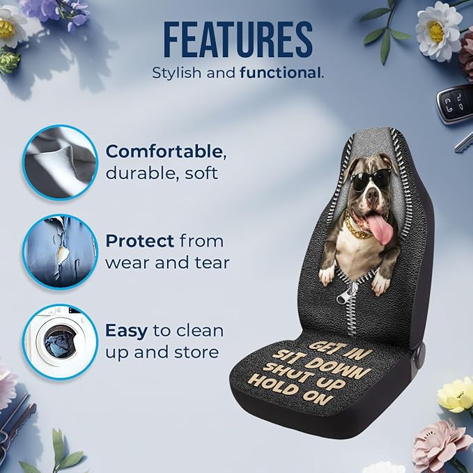 GENANY Funny Pitbull Car Seat Covers Set of 2, Dog Breathable Front Seat Covers for Truck Sedan SUV, Funny Dog Car Accessories, Pitbull Gift for Women Men