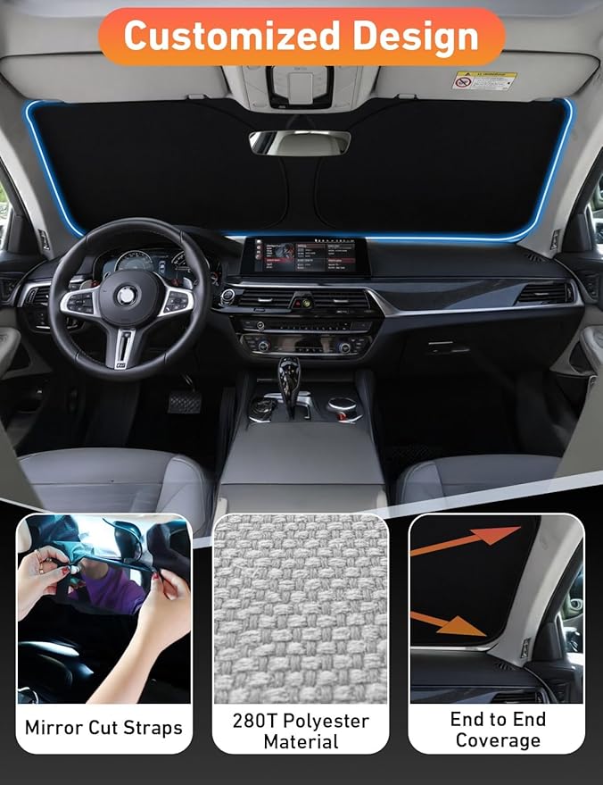 EcoNour Windshield Sunshade Compatible for Honda Pilot 2009-2013 2014 2015, Sun Visor for Front Windshield & Window Sun Shade Cover, UV Heat Blocker & Protector, Car Accessories
