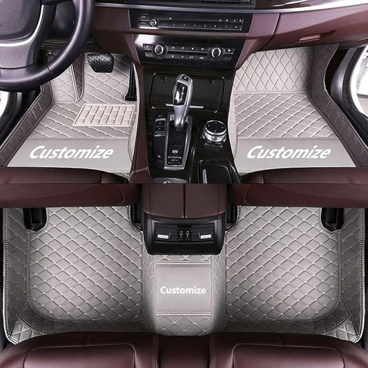 Custom Car Floor Mat Compatible with 97% Car Models Luxury Leather All Weather Waterproof Anti-Skid Full Coverage Car Mats (Gray)