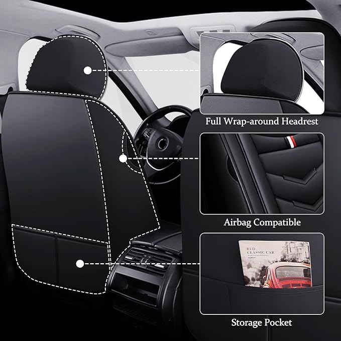 Car Seat Cover 7 Seats for Ford Explorer 2000-2025, Waterproof Durable Compatible Airbag, Premium Leather Seat Protector(7 Seats Luxury,Black)