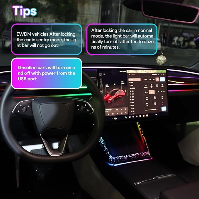 Ambient Lighting Wireless Charging Frame for 2025-2026 Tesla Model Y (Includes Juniper) 2024-2026 Tesla Model 3 PC Stylish Decorative Accessories (Big Starry Sky, Purple)