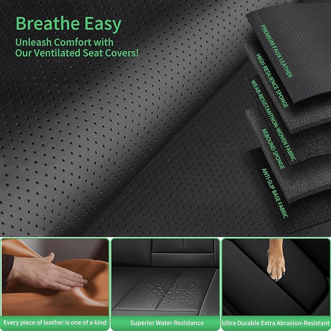 Fit Prius Car Seat Covers for Toyota Prius 2001-2024 2025 2026 -Upgraded Premium Waterproof & Breathable Leather, Airbag Compatible, All-Weather Seat Cushion Protector,2 Front/Black