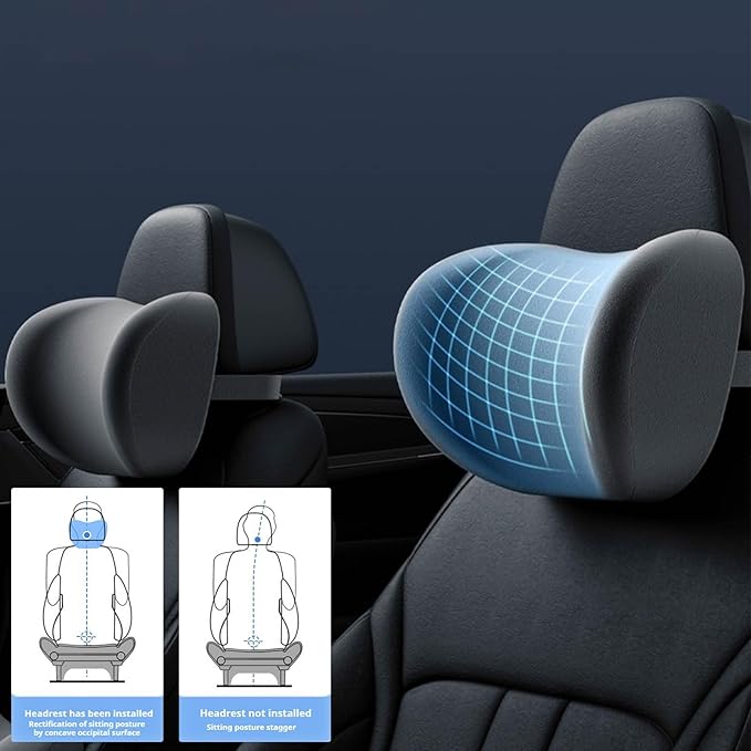 Car Headrest & Lumbar Support Cushion, Ergonomic Car Seat Headrest & Lumbar Cushion with Adjustable Strap for Neck Back Pain Relief, Memory Foam & Breathable Car Head Lumbar Rest Set (DG)