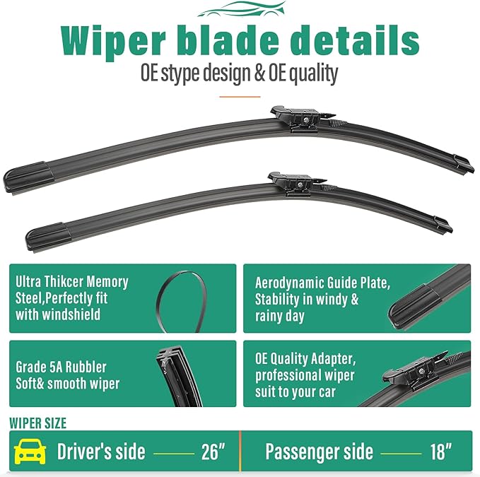 26" 18" 11" Windshield Wiper Blades Replacement for Lincoln Corsair 2020 2021 2022 2023 2024 Premium All Weather Front Rear Wipers Set - OEM Quality (Pack of 3)