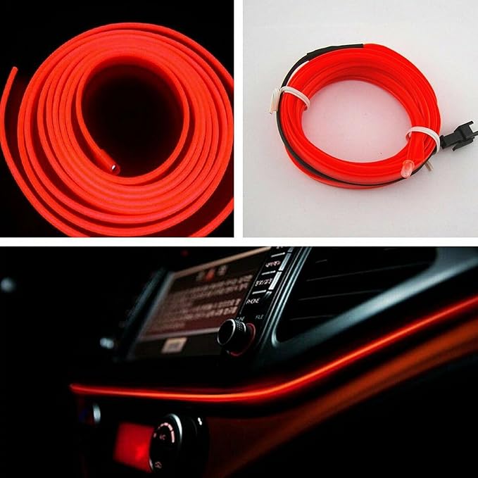 Riloer El Wire Lights for Car, Interior Neon Lights Strip Car LED Strip Light Interior for Car Garden Party Decoration, Car Ambient Lighting Kits, 5m/16.4ft Ice Blue LED